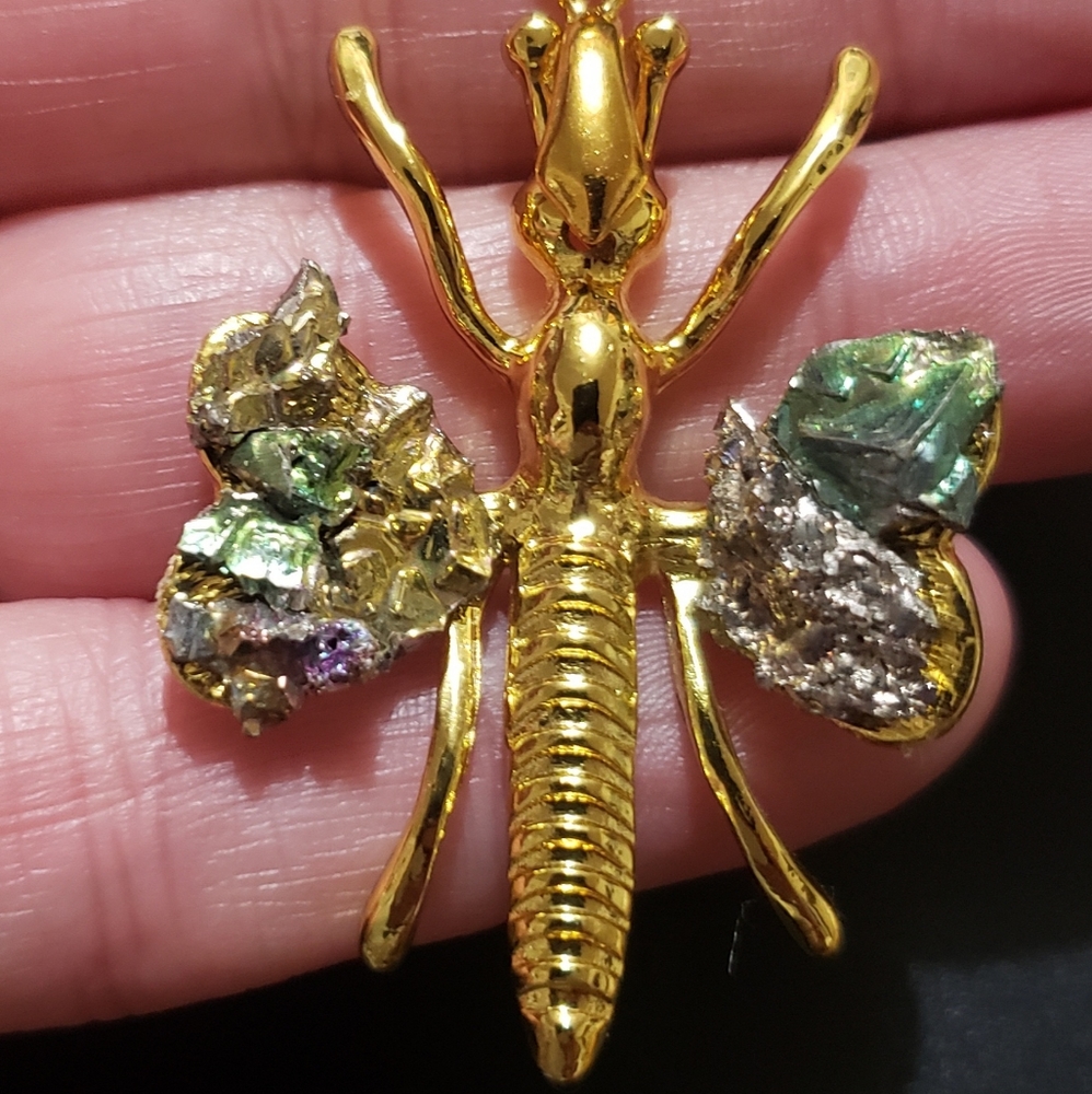Bismuth Dragonfly Pendant Necklace - Picture 2 of 11
